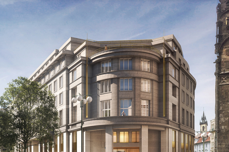 Architektonická vizualizace Trinity Paláce vedle Prašné brány